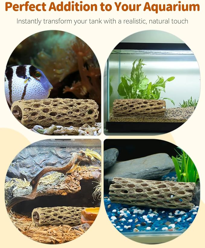 Uniclife Shrimp Hides for Aquarium, Shrimp Cave, Realistic Resin Aquarium Hollow Cholla Wood Decorations, Shrimp Hideout Tank Accessories for Fish Tank Decor, Hiding & Resting,1pcs