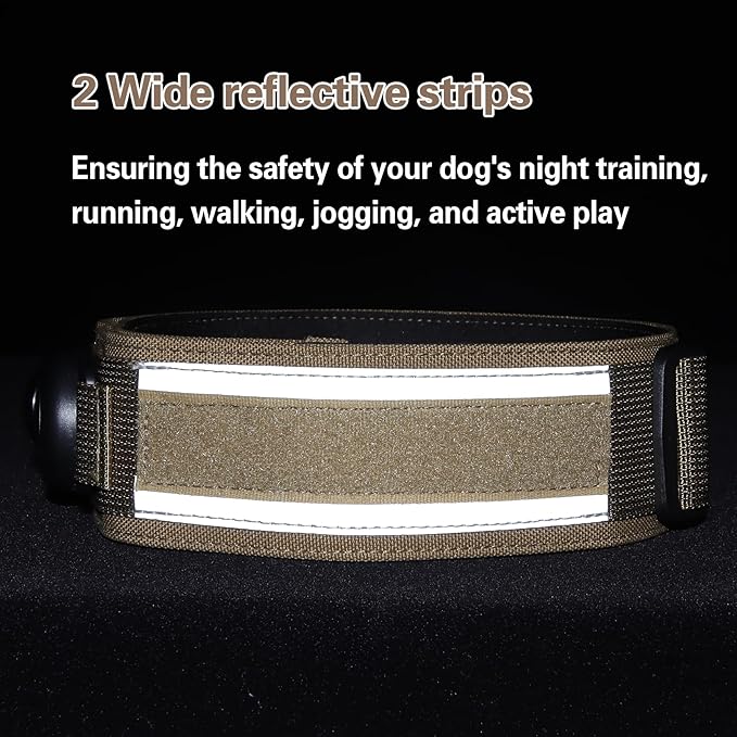 AirTag Dog Collar, 2" Wide Tactical Military Army Dog Collar with AirTag Holder & 3 Pet Patches, Soft Padded Reflective Waterproof Nylon Collar with Metal Buckle for Medium Dogs (Khaki, M)