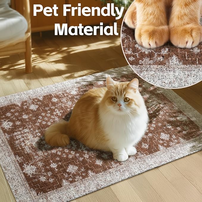 Cat Litter Mat Litter Trapping Mat, 33"x22" Waterproof Urine Proof Litter Box Mat Catcher Mat Non-Slip Washable for Kitty Kitten, Brown