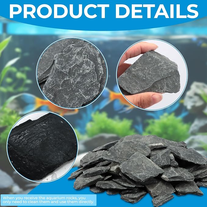 VOKOY 2.5lb Natural Slate Stone, Aquarium Rocks Decoration Aquascaping Stone Landscaping Model for Fish Tank Decor Terrariums Paludariums Reptile Enclosures Gardens, 1-2 inches