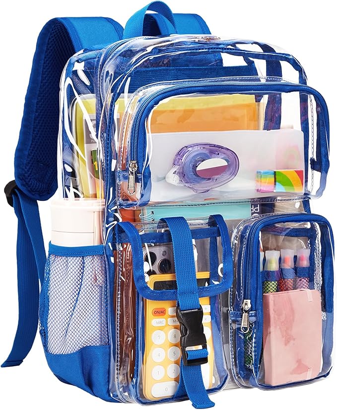 Vorspack Clear Backpack for School - Heavy Duty Transparent Bookbag for Girls Boys Large See Through backpacks for Work, College, Travel - Blue