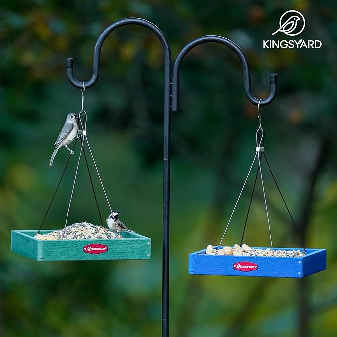 Kingsyard WPC Composite Platform Bird Feeder for Outside, Heavy Duty Hanging Tray for Mealworms & Seeds, 3.5 lbs Large Capacity, Weatherproof Recycled Plastic Material, Easy to Clean, Green