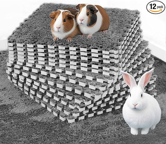 BNOSDM 12Pcs Guinea Pig Plush Pads, Reusable Rabbit Sleeping Floor Mats with Edging, Washable Guinea Pig Fleece Cage Liners, Soft Warm Bunny Bedding, Cage Pad for Small Animals (11.8", Gray)