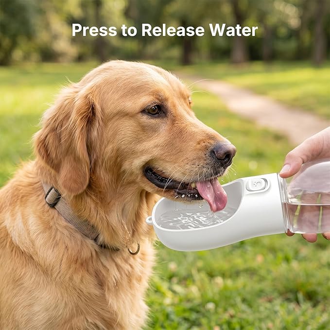 Portable Dog Water Bottle, Foldable Pet Water Dispenser with Drinking Trough, Leak-Resistant Travel Bottle, White, Ideal for Walking, Hiking & Outdoor Travel, 350ml White