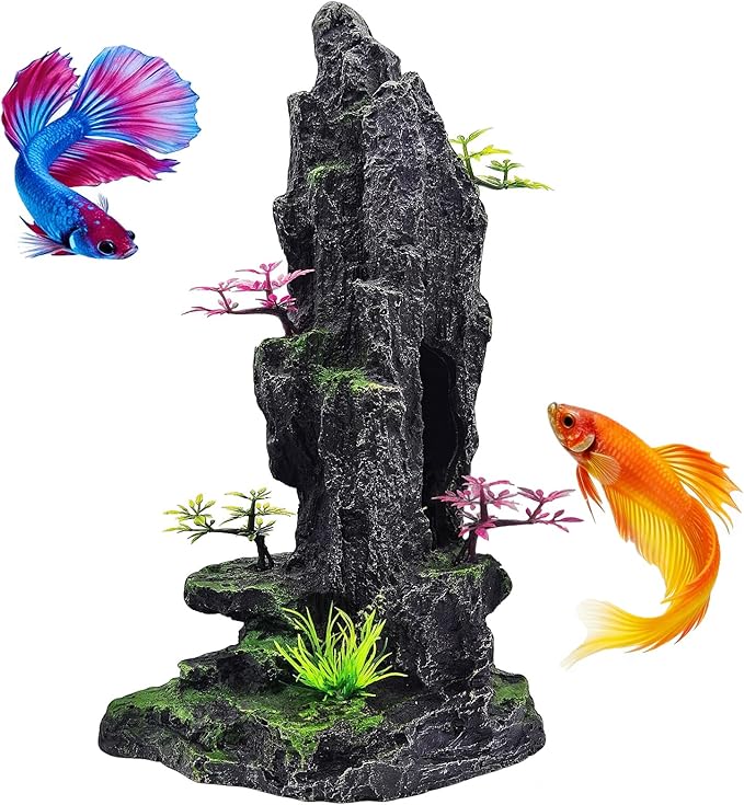 Large Aquarium Decoration - Resin Rockery Landscape Castle Decoration Fighting Fish Hiding Cave Fish Tank Ornaments Accessories - Height 14.3 inches (Purple)