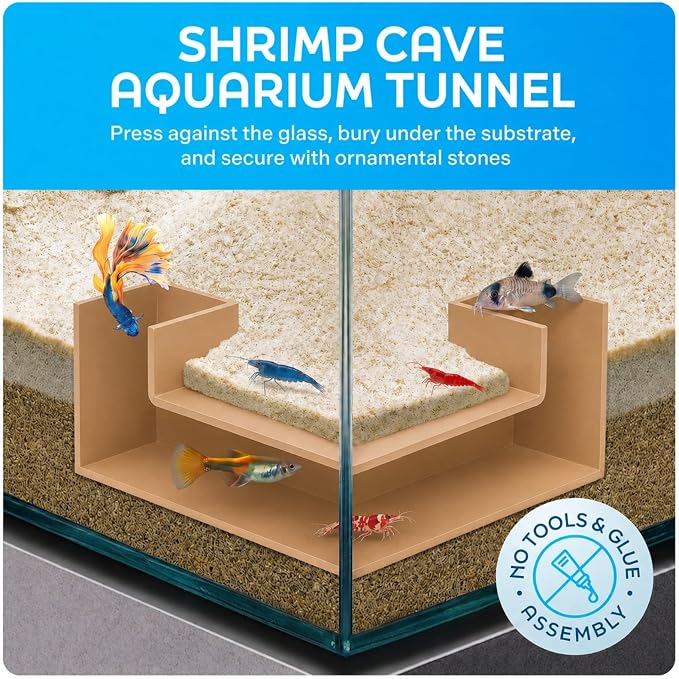 Aquarium Underground Tunnel 5", Clear Viewing Fish Tank Cave, Dual-Entrance Shrimp Hideout, Substrate Buried Decor for Betta, Loaches, Corydoras, Smooth ABS, Sand