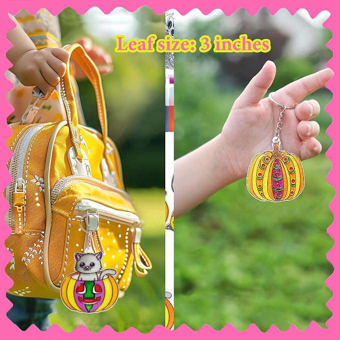 Ayhuhra 30 Set Halloween Suncatcher Keychain Craft Kits, DIY Window Art | Witch, pumpkin, bat, cat and ghost crafts for Halloween parties, trick or treat decor, spooky windows, and fall art projects