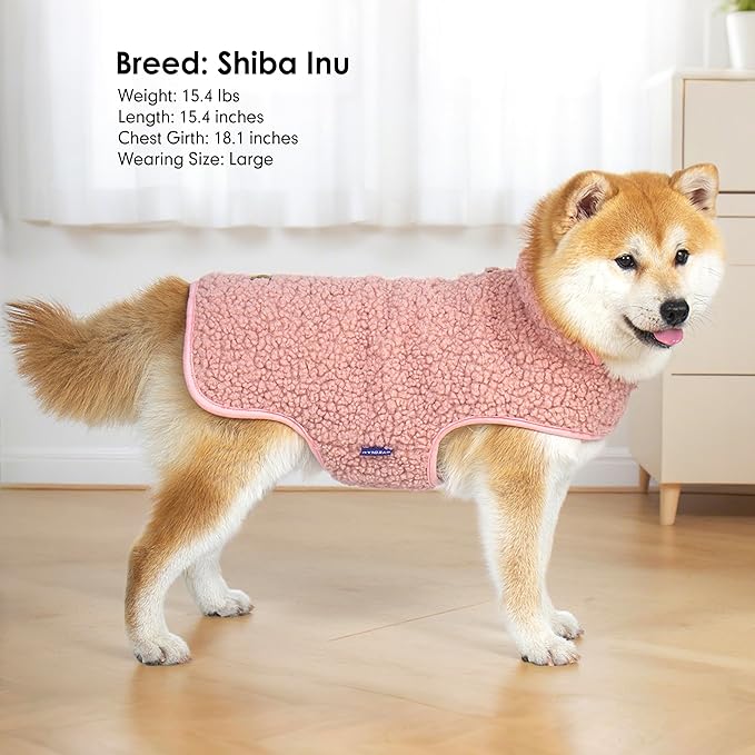 cyeollo Dog Coat Sherpa Fleece Reversible Jacket Turtleneck Sweater Vest Thick Dog Jackets for Winter Warm Clothes Cold Weather Coats for Small Dogs Apparel, Pink L