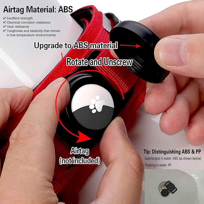 AirTag Dog Collar, 2" Wide Tactical Military Dog Collar with AirTag Holder & 3 Pet Patches, Soft Padded Reflective Waterproof Nylon Collar with Metal Buckle for Large Dogs (Red, L)
