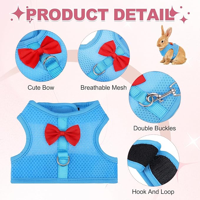 Rabbit Harness and Leash, Small Pet Cute Vest Harness Leash Soft Adjustable Buckle Breathable Mesh (L, Sky Blue) for Bunny Kitten Small Pig Puppies Camping Hiking Training