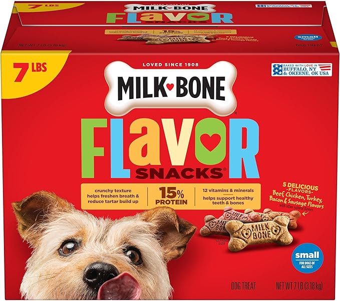 Milk-Bone Flavor Snacks Small Dog Biscuits, Flavored Crunchy Dog Treats, 7 Pound Box