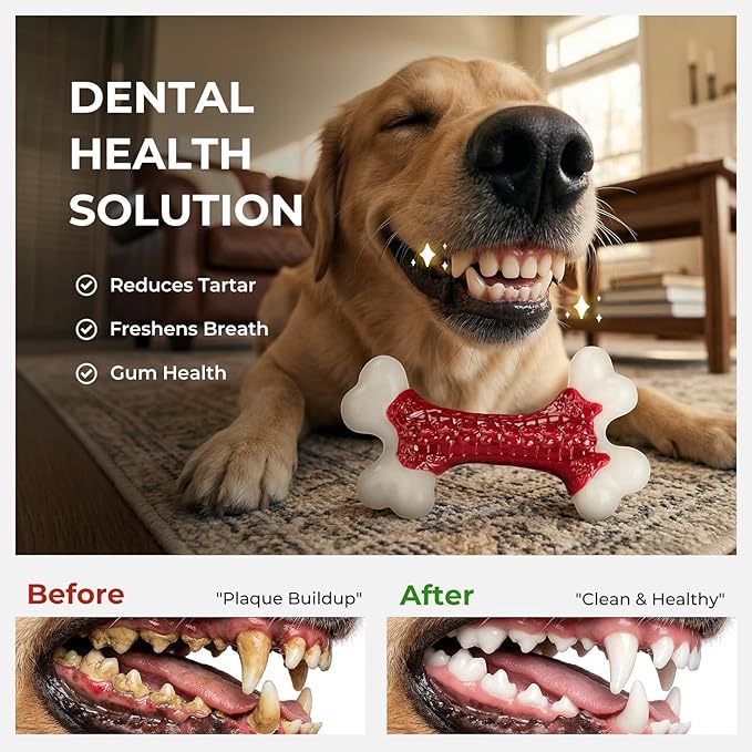 Kseroo 2-Pack Indestructible Dog Toys for Aggressive Chewers: Beef Flavored Hard Nylon Bone Chew Toys, Tough Dog Chew Toys for Large Dogs, Dog Toys to Keep Them Busy for Medium Large Breed, Red