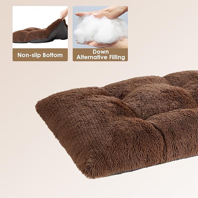 EHEYCIGA Fluffy Dog Crate Bed for Large Dogs, Plush Faux Fur Crate Pad, Calming Anti Anxiety Large Dog Bed, Washable Soft Warm Mat with Non-Slip Bottom, Coffee