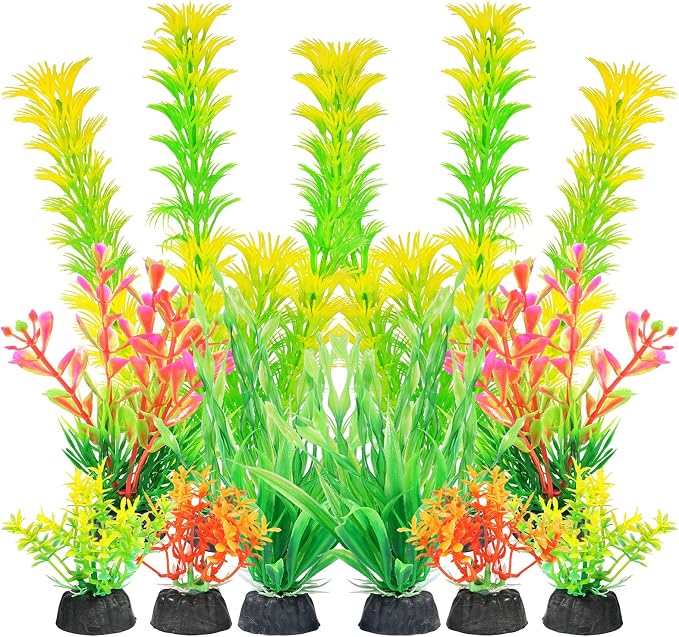 AQUANEAT Artificial Fish Tank Plants, Aquarium Decorations, Yellow Plastic Accessories, 10pcs