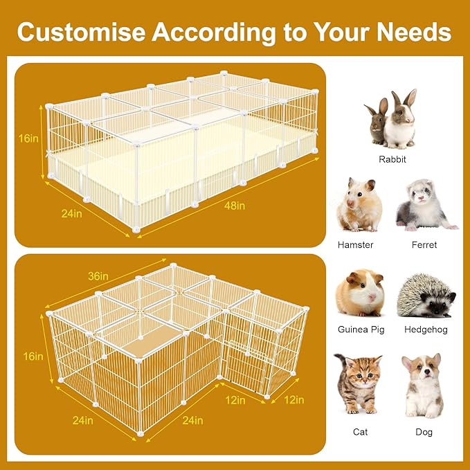 VISCOO 20 Panels Guinea Pig Cages, 48" x 24" x 16" DIY Small Animal Playpen with Transparent Top & Waterproof Mat, Enclosed Rabbit Cage for Bunny, Guinea Pigs, Hamsters, Metal Wire Yard Fence