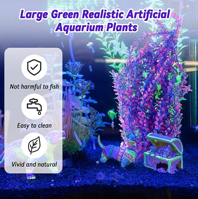 kathson Pack of 2 Tall Aquarium Plants,23 Inches Extra Large Plastic Seaweed Artificial Green Water Plants Safe Bendable Underwater Tall Fish Tank Decorations for Freshwater and Saltwater (Purple)