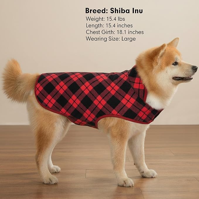 cyeollo Small Dog Coat Sherpa Dog Winter Coat, Reversible Fleece Doggie Jackets Sweater Vest for Small Dogs Male with Leash Hole, Soft Cold Weather Pet Coats, Buffalo Plaid S