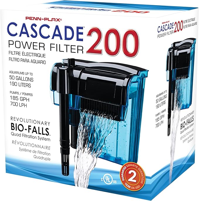 Penn-Plax Cascade 200 Power Filter – Hang-On Filter with Quad Filtration – Great for Freshwater and Saltwater Setups