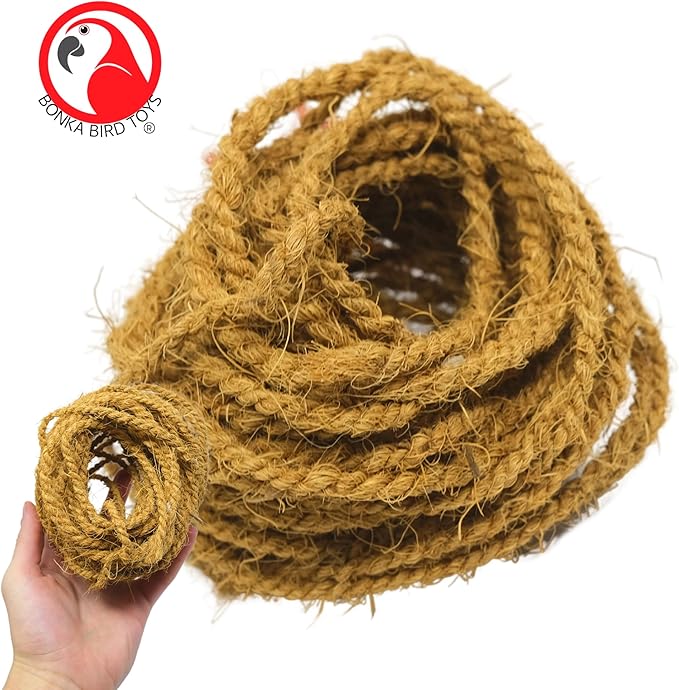 Bonka Bird Toys 3855 Natural Coconut Fiber 30' Rope, Parrot Bird Toy DIY Projects Craft, Amazon, Macaw, African Grey, and Similar