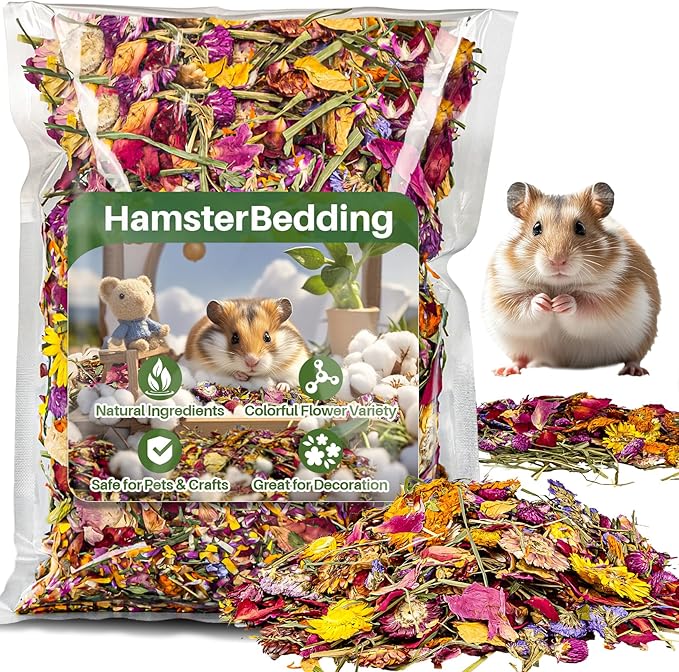 RAINFLOW 150G Hamster Bedding - Hamster Flowers & Herbs Hamster Bedding Dwarf Hamster Bedding Gerbil Bedding Robo Hamster Bedding Katy Hamster Bedding Hamster Habitat Decor Hamster Forage