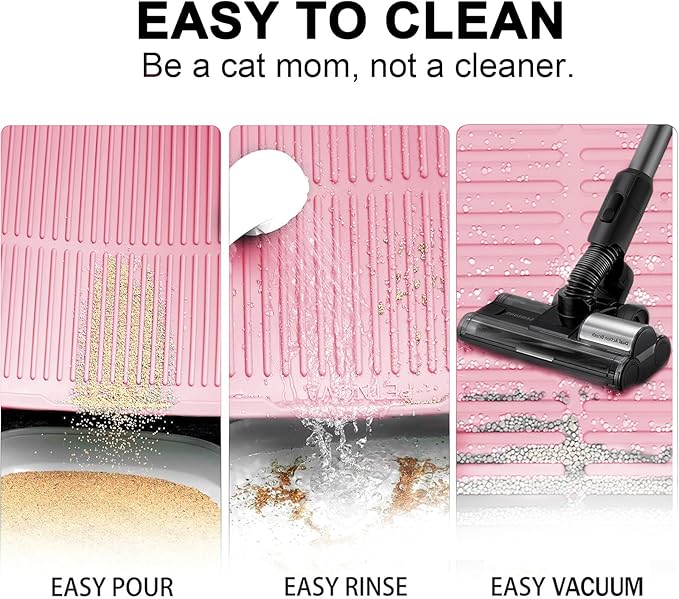 Extra Large Litter Mat: XL 39"x29" Silicone Waterproof Groove Design Litter Trapping Mat Easy to Clean for Multiple-Cats - Jumbo Non-Slip Cat Box Rug for Floor (Pink)