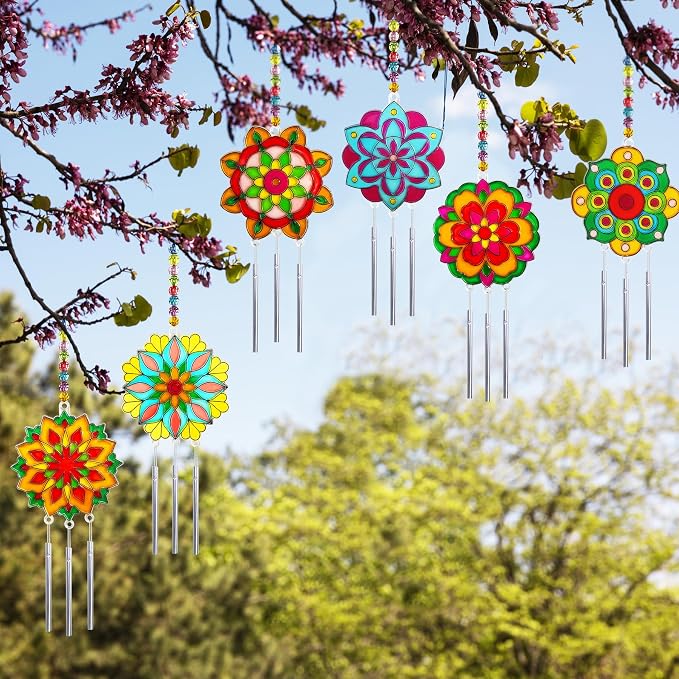 30 Set Mandala Suncatcher Wind Chime Craft Kits, Flower DIY Window Art | Mandala Flower Craft Art Kit decor for Spring Summer seasonal events, home gatherings, celebrations, art projects