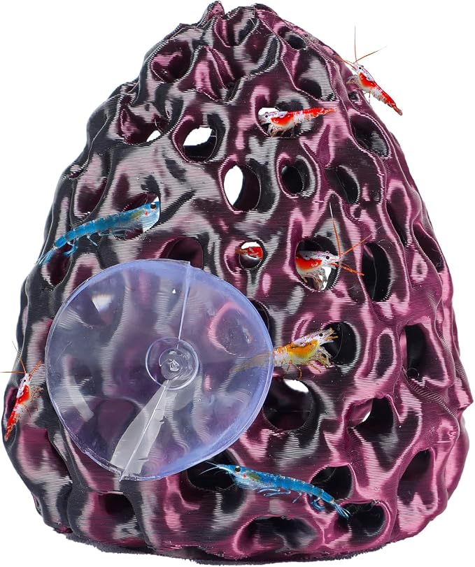 Uniclife Shrimp Cave, Shrimp Hides for Aquarium, Realistic Plastic Aquarium Coral Rock Decorations with Suction Cup, Betta Hideout Tank Accessories for Fish Tank Decor, Purple-to-Black Gradient