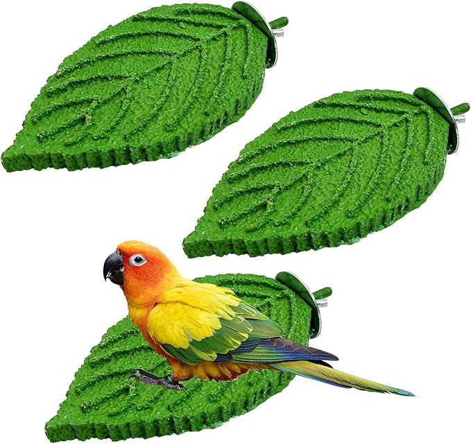3 Pcs Parrot Perch Resin Bird Beak Grinding Stone Leaf Shape Perch Stand Foot Clawing Trimmer Bird Cage Accessories for Cockatiels Conures Budgies Lovebirds (Green)
