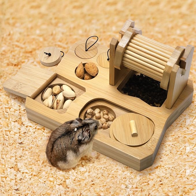 6-in-1 Guinea Pig Foraging Toys, Bamboo Hamster Enrichment Toys, Snuffle Puzzle Feeder with Hide Treats for Small Animals, Rabbits, Chinchilla, Rat
