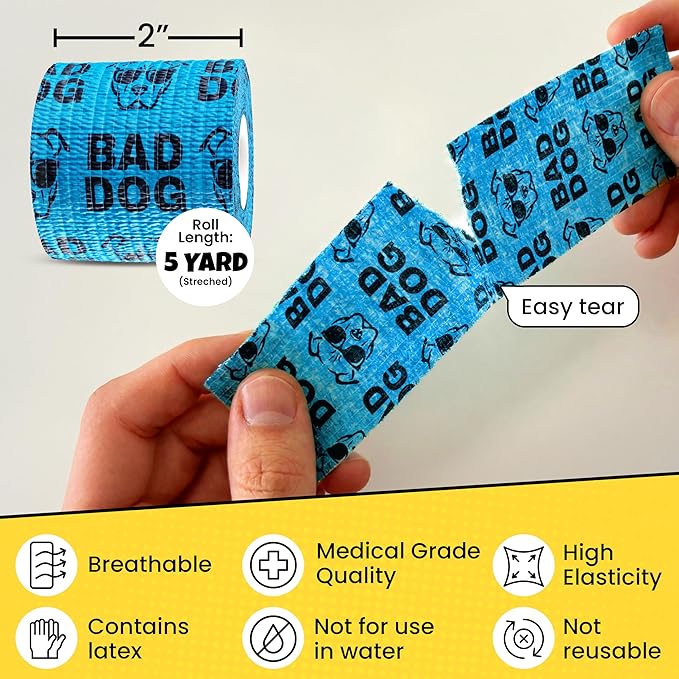 Vet Wrap for Dogs – Funny Dog Bandage for Wounds – Boys 6 Pack 2" Self-Adhesive Vet Tape – Breathable Pet Wrap Bandage for Hot Spots & Injuries – Dog First Aid Kit Supplies – Oops Wraps by Rubyloo