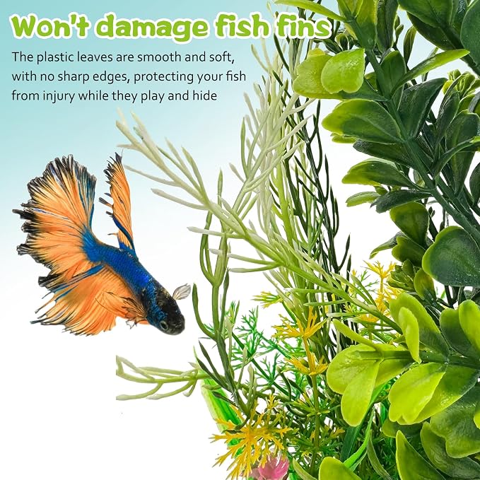 kathson 2Pcs Plastic Aquarium Plants 12.6 Inch Artificial Fish Tank Plants Large Aquarium Decorations Fake Seaweed Tall Fish Tank Decorations (Green)