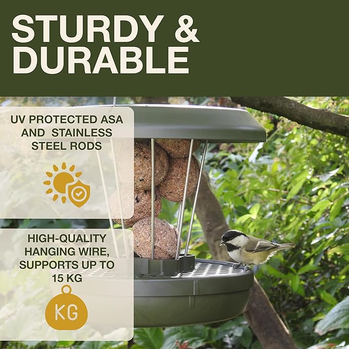 SWISSINNO Bird Feeders - No Mess Fat Ball/Suet Feeder for Outdoors Hanging - Smart Birds Lucerne Spill Proof Wild Cardinal Bird Feeder with Integrated Seed Catcher Tray - Light Grey