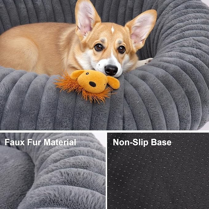 Calming Dog Bed Anti-Anxiety Donut Dog Beds for Small Medium Large Dogs,Washable Plush Fluffy Indoor Cat Kitten Round Cuddler Cushion (Deep Grey, Medium)