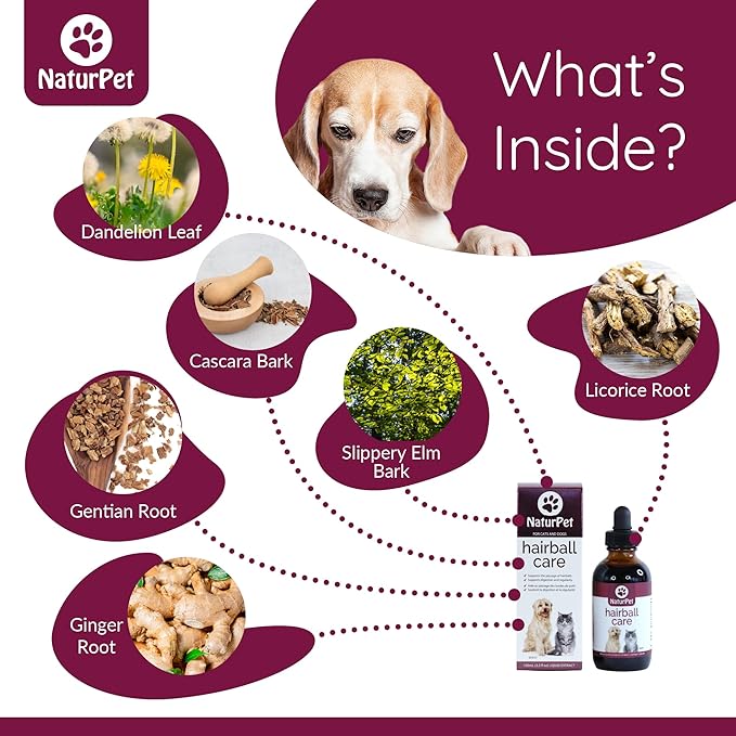 NaturPet Hairball Care | Natural Herbal Drops to Support Digestion, Hairballs, Gas, Bloating | Cats& Dogs | 100mL