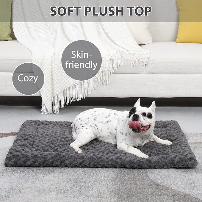 Washable Dog Bed Mat Crate Pad Soft Fluffy Pet Kennel Beds Dog Sleeping Mattress for Large Jumbo Medium Small Dogs, 48 x 30 Inch, Gray