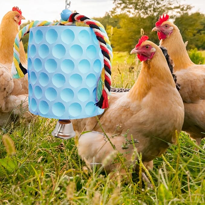 Oooct Large Chicken Chewing Toy, Chick Beak Grinding Calcium Stone with Bells, Chicken Coop Accessories, Cage Toys for Cockatiel Parakeet Parrot Budgies Rat Hamster Rabbit Bunny Blue