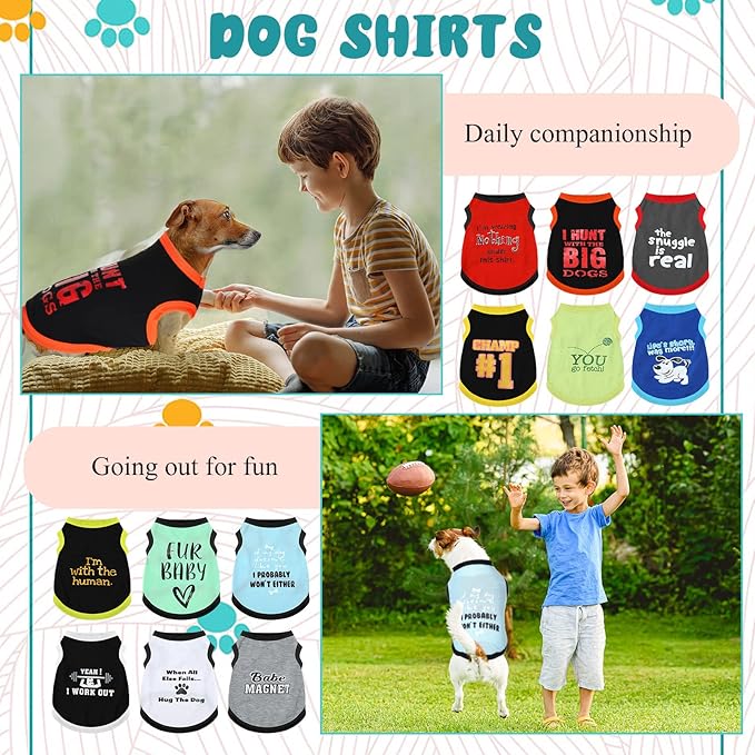 12 Pieces Dog Shirts Pet Printed Clothes with Funny Letters Summer Pet T Shirts Cool Puppy Vest Breathable Dog Outfit Soft Cat Sweatshirt for Chihuahuas Cats Accessories, 12 Styles(X-Small)