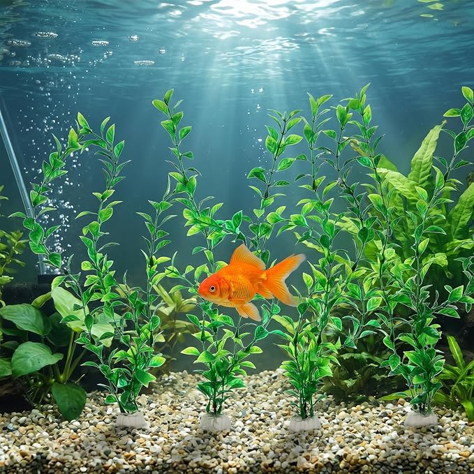 4 Pack Silk Aquarium Plants 13.8 Inch Plants for Fish Tank | Decorations Artificial Plastic Habitat Decor Small To Moderate Size Safe Green for Tank, Goldfish, Fish Hides