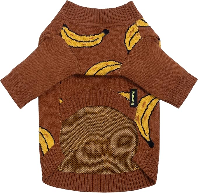 Fitwarm Banana Dog Sweater, Thermal Dog Winter Clothes for Small Dogs Boy Girl, Pet Outfit, Brown, Yellow, XS