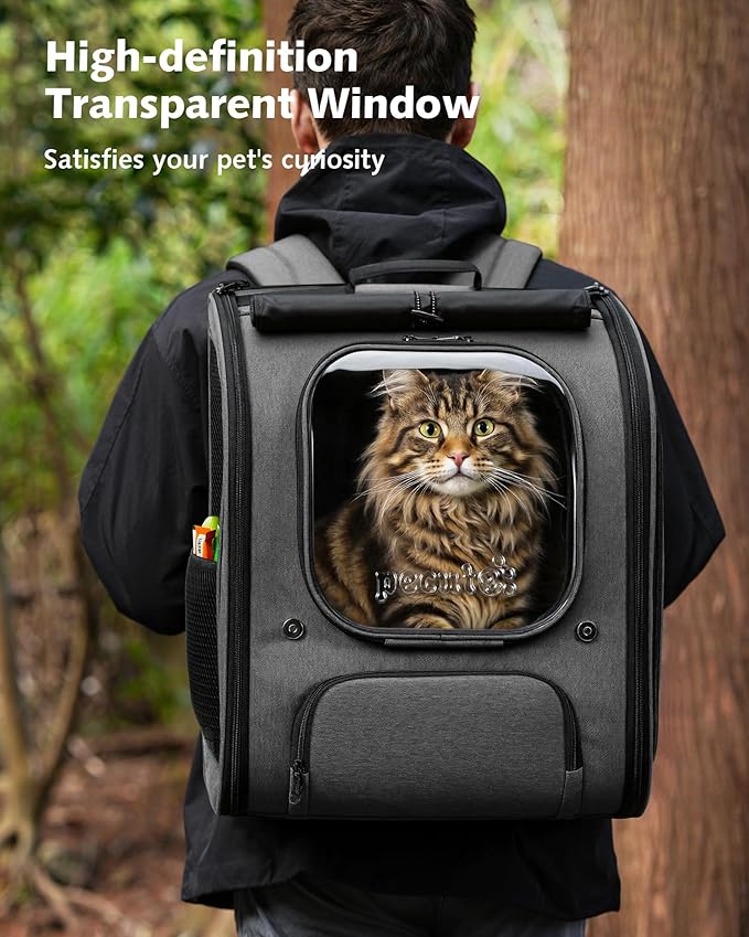 Pecute Cat Backpack Carrier XL, Large Space Cat Bubble Backpack, Breathable Cat Carrier, Shaded Dog Backpack Carrier, Ergonomic 3D Design for Travel, Hiking, Suitable for Shopping, and Vet, Gray
