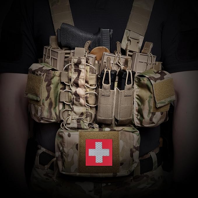 2-Pack Medic Patch First Aid Red Cross Medical Patches Reflective Morale for Tactical Gear Military Backpacks Bags Jackets Clothing (2.36"x2.36")