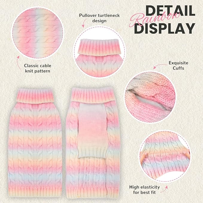 Dog Sweaters for Small Dogs Girls Cute Pink Gradient Puppy Cat Sweaters Soft Warm Knitwear Turtleneck Pullover Small Dog Sweater Clothes Chihuahua Yorkie Maltese Dachshund Outfits