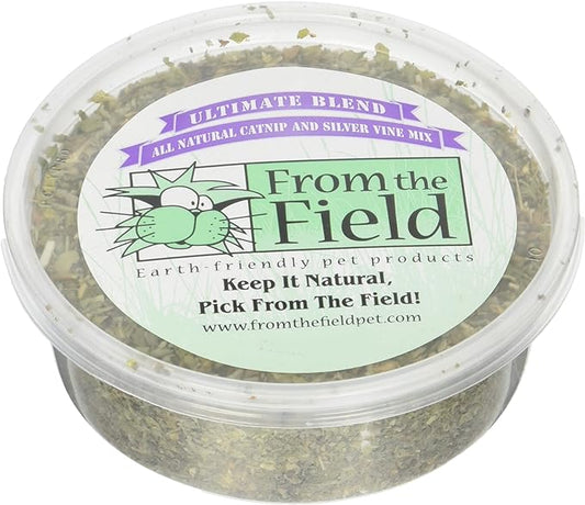from The Field | Ultimate Blend Catnip & Silver Vine | Premium USA-Grown Catnip for Toys & Playtime | Fresh, Potent, Non-Toxic, Eco-Friendly | Safe for Kittens & Cats | Resealable 1 Oz Tub