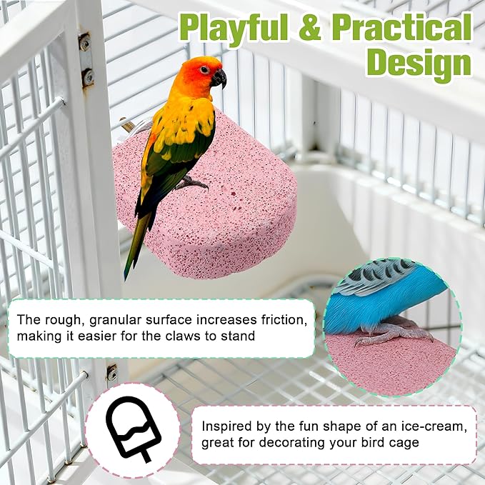 4 Pack Bird Beak Grinding Stone, Pumice Lava Ledge for Birds, Chinchillas, Hamsters, Parrots, Bird Perch Stand Climbing Ledge, Teeth & Beak Grinding Block (Short)