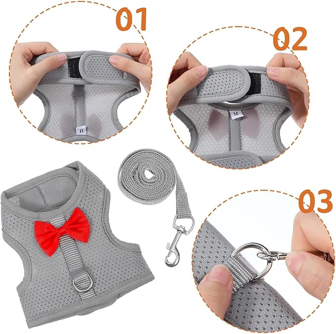 Red Rabbit Harness and Leash Set, with Cute Bow Soft Breathable Mesh Bunny Vest Harness for Rabbits Kitten Ferret Puppy Small Pets Walking, M