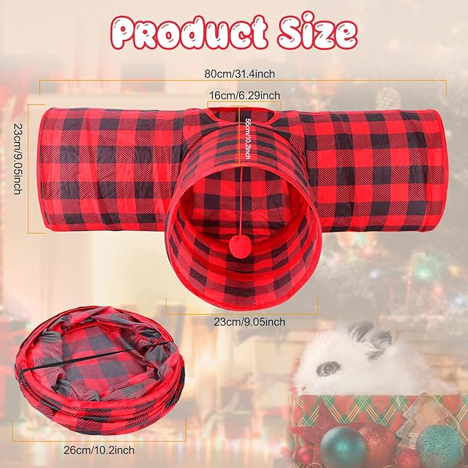 BWOGUE Bunny Tunnels & Tubes Collapsible 3 Way Bunnys Hideout Small Animal Activity Tunnel Toys for Dwarf Rabbits Guinea Pigs Kitty