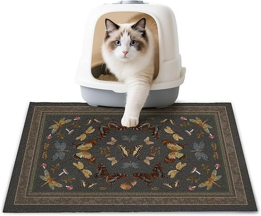 Unicorn Catcher Cat Litter Mat 24" x 15" Non-Slip Litter Box Mat Washable Litter Catcher Mat for Litter Box Indoor Food Mat Supplies Essentials,Dark Brown