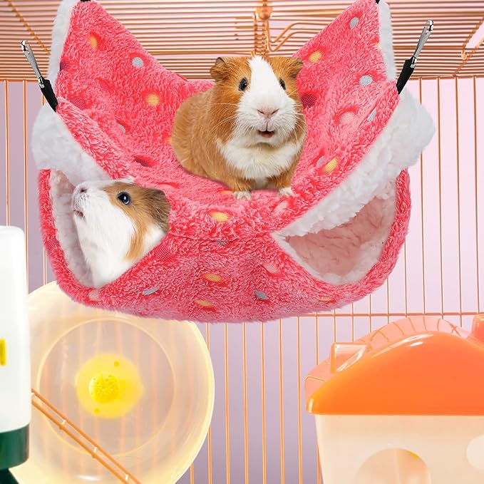 BOAO 2 Pcs Guinea Pig Rat Hammock Guinea Pig Hamster Ferret Hanging Hammock Accessories for Small Animals Chinchilla Parrot Sugar Glider Ferret Squirrel (Hot Pink,Blue,Dot Pattern)