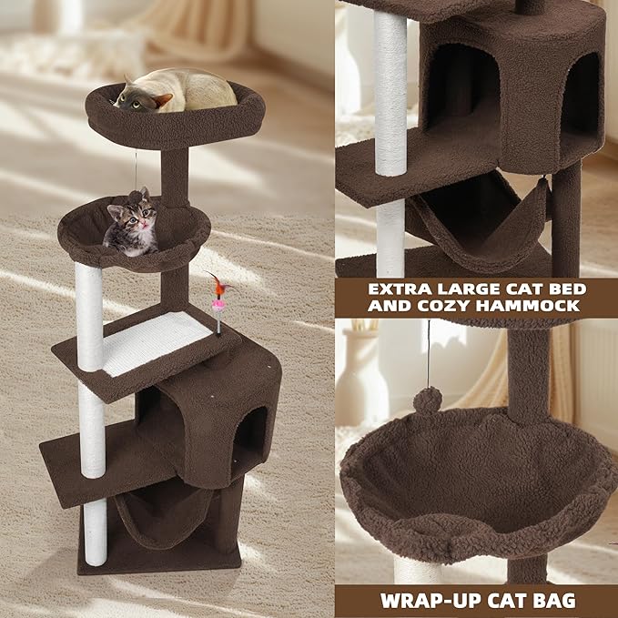 YUNIQUE Cat Tree with Cat Condo Scratch Posts Scratch Tablet and Big Hammock, (60.2‘’ Coffee)