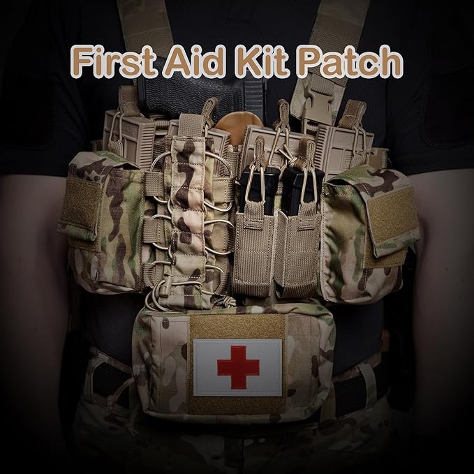 2 PCS First Aid Kit Patch, Medic Red Cross Patch Tactical Medical Patches for Packs Military Bags Backpacks Clothings Jackets Hats Pet Harness (Embroidered, 3x2 in) | White